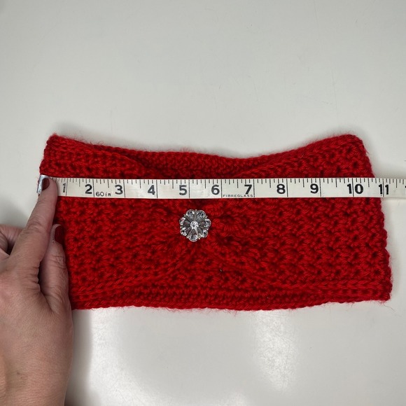 Handmade Red Crochet Ear Warmer/ Scarf/Cowl/ Neck Warmer with Rhinestone Button - Picture 6 of 6